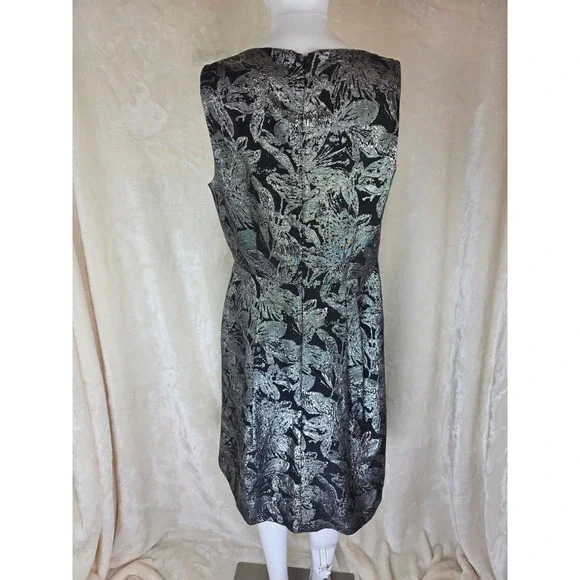 Shelby Nites Womens Silver Black Metallic Floral Jacquard A-Line Dress 12 - Picture 3 of 6